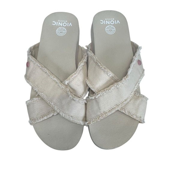 Vionic Tan Sandals with Ruffled Crossover Straps - Picture 2 of 8